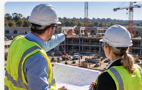 Construction leaders working on site