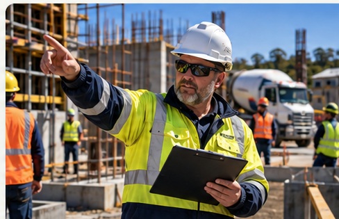 Construction leaders working on site